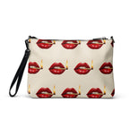 Slop Cannon Play With Fire Crossbody Bag — Cream / black trim — back view; bag only; printed faux leather with black trim; supplier digital mockup.