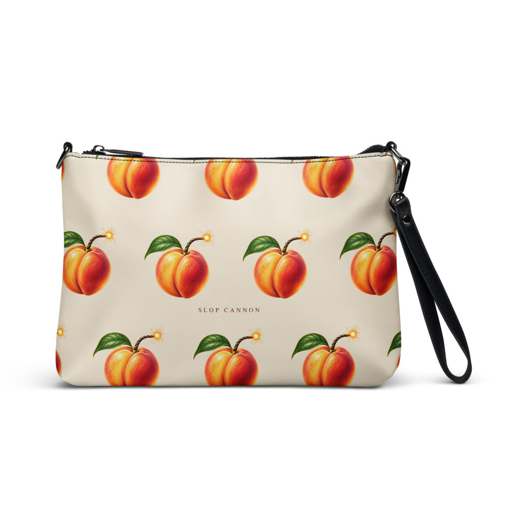 Slop Cannon Hot Piece Crossbody Bag — Cream / black trim — front view; bag only; printed faux leather with black trim; supplier digital mockup.