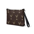 Slop Cannon Dirty Habits Crossbody Bag — Chocolate / black trim — three-quarter front view; bag only; printed faux leather with black trim; supplier digital mockup.