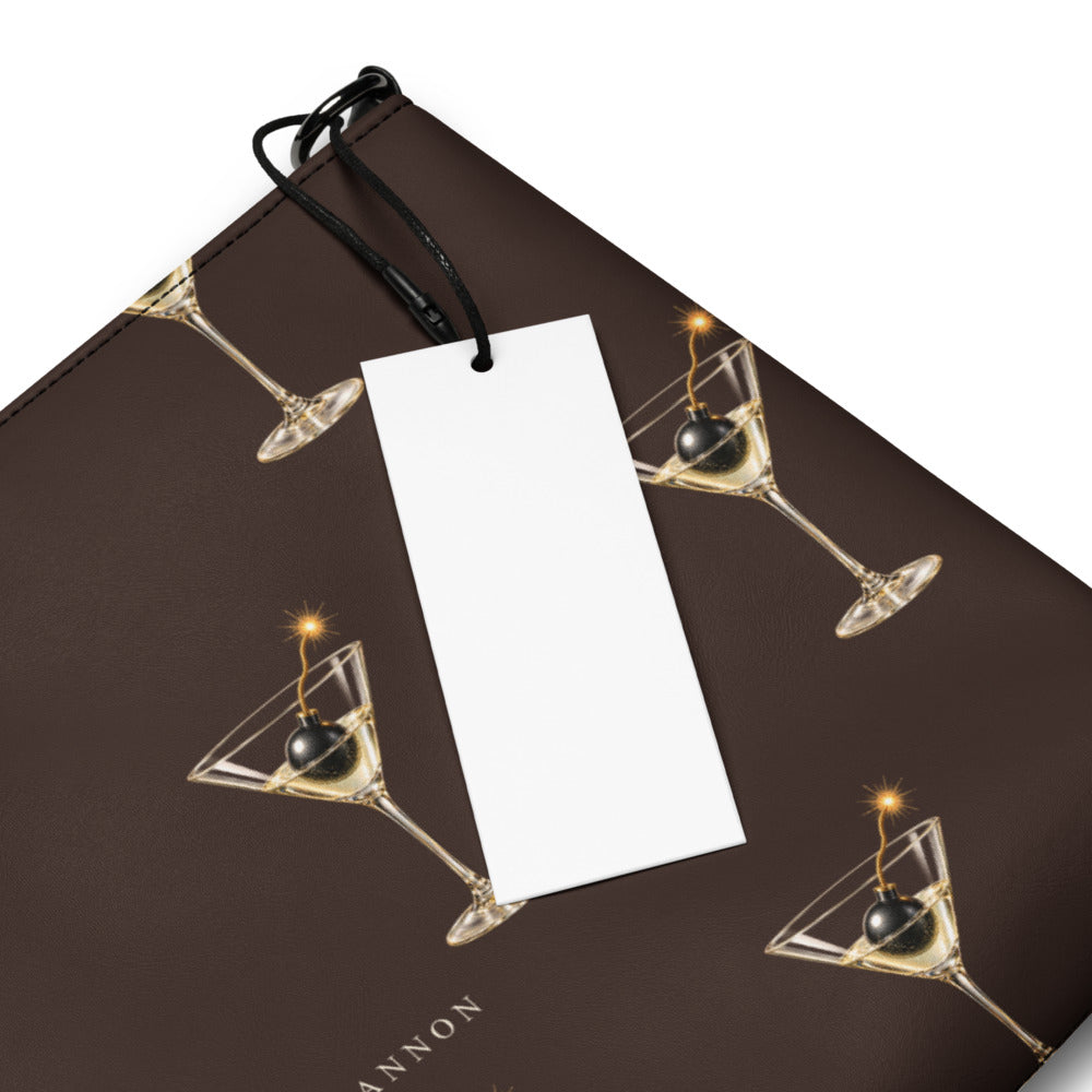 Slop Cannon Dirty Habits Crossbody Bag — Chocolate / black trim — print detail with styling tag; bag only; printed faux leather with black trim; supplier digital mockup.