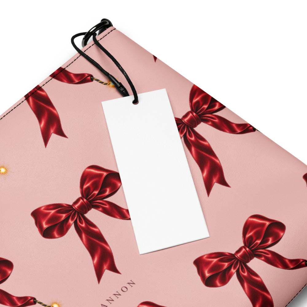 Slop Cannon Short Fuse Crossbody Bag — Blush / black trim — print detail with styling tag; bag only; printed faux leather with black trim; supplier digital mockup.