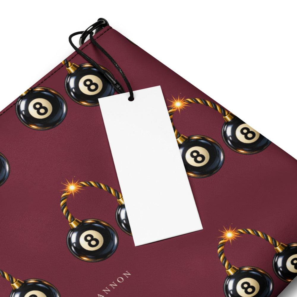 Slop Cannon Bad Luck Club Crossbody Bag — Burgundy / black trim — print detail with styling tag; bag only; printed faux leather with black trim; supplier digital mockup.