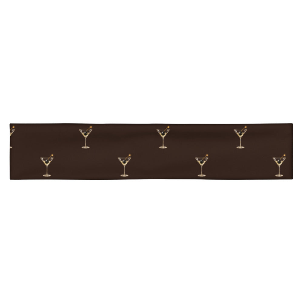 Slop Cannon Dirty Habits Headband — Espresso — flat front view; one straight headband; printed straight polyester/elastane band; supplier digital mockup.