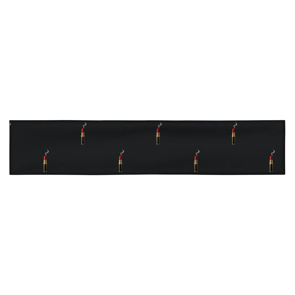 Slop Cannon Loaded Headband — Black — flat front view; one straight headband; printed straight polyester/elastane band; supplier digital mockup.