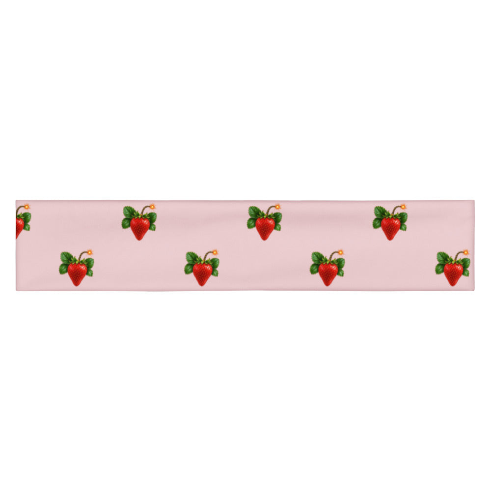 Slop Cannon Sweet Trouble Headband — Pale pink — flat front view; one straight headband; printed straight polyester/elastane band; supplier digital mockup.