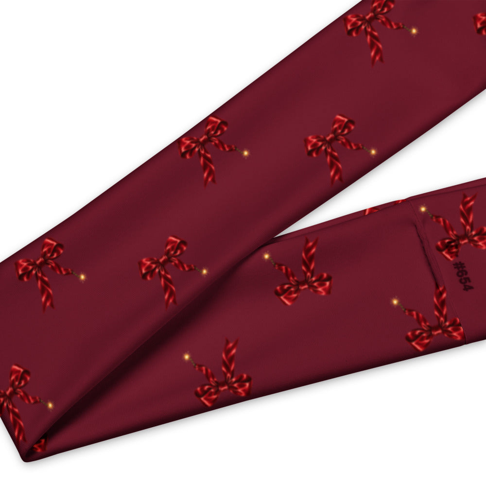 Slop Cannon Short Fuse Headband — Burgundy — print and seam detail; one straight headband; printed straight polyester/elastane band; supplier digital mockup.