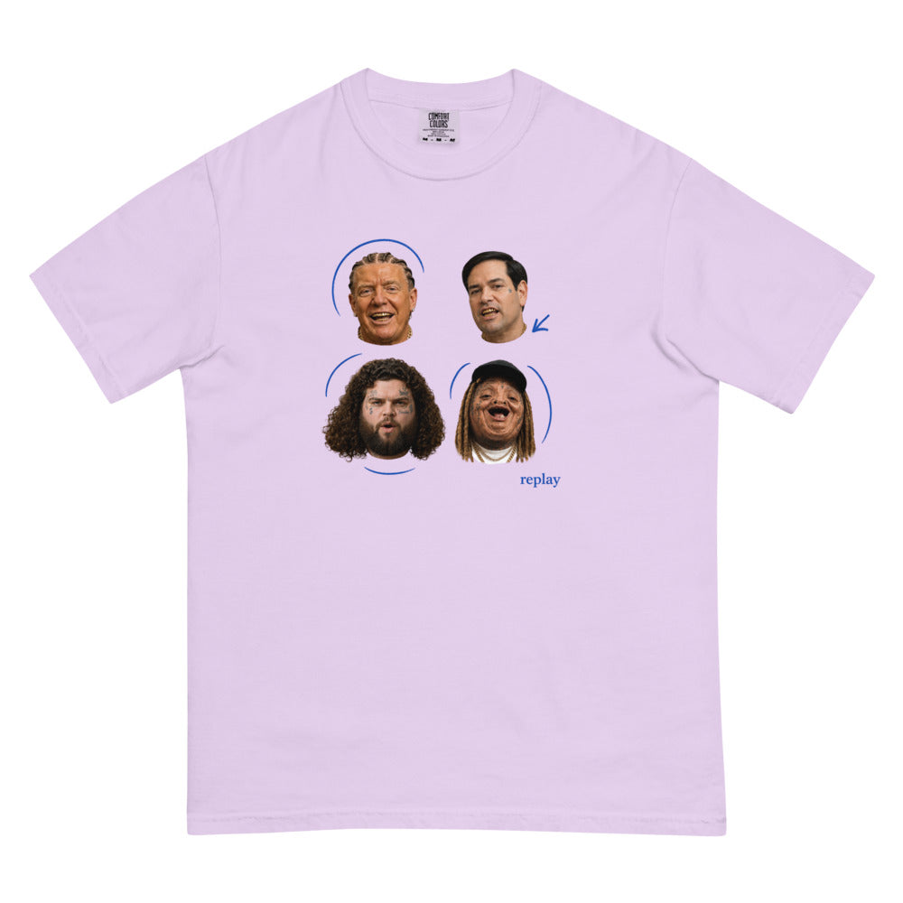 Cabinet Replay tee — Orchid — Flat front with the approved refined placement; exact Comfort Colors 1717 supplier digital mockup, one tee.