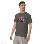 Cabinet 83 On Repeat tee — Pepper — three-quarter model view; tee only; Comfort Colors 1717; digital model mockup with exact supplier garment and print.