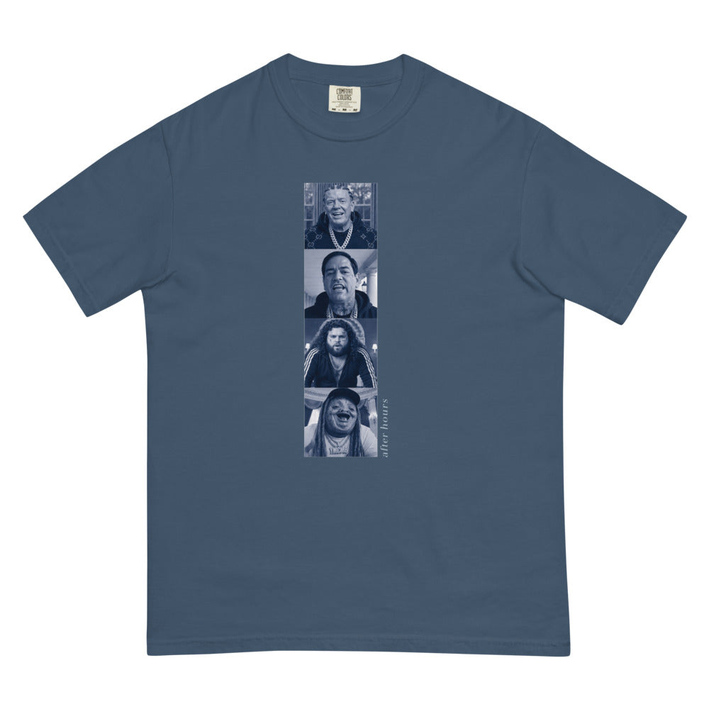 Cabinet After Hours tee — Midnight — Flat front with the approved refined placement; exact Comfort Colors 1717 supplier digital mockup, one tee.