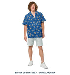 Cannon Beach button-up shirt — Cobalt — front model view, labelled item only; other styling clothes not included; supplier digital mockup.