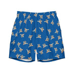 Cannon Beach lined swim trunks — Cobalt — full front of the item with dense scattered small sitting-pig motifs; supplier digital mockup.