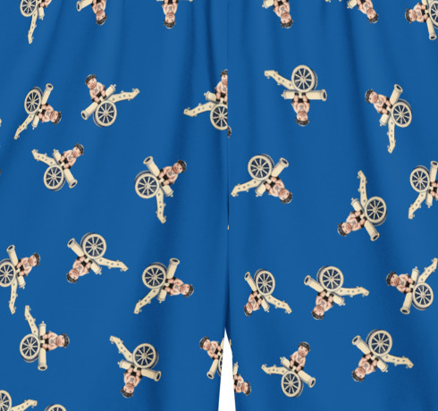 Cannon Beach lined swim trunks — Cobalt — literal print-detail crop of the dense scattered pattern from the supplier front; no upscaling; supplier digital mockup.