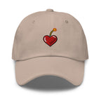 Heart Fuse — Stone — full front with approved embroidery artwork; Yupoong 6245CM Stone; supplier digital mockup.