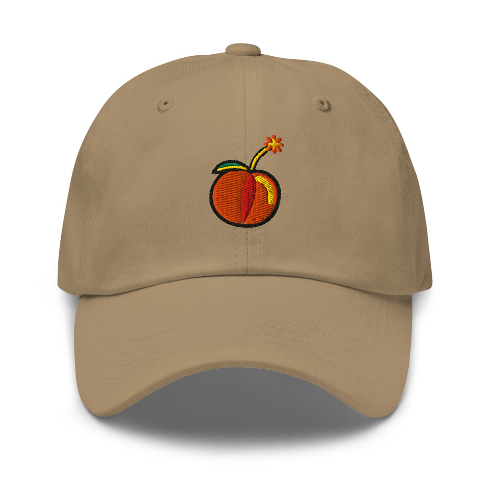 Hot Piece — Khaki — full front with approved embroidery artwork; Yupoong 6245CM Khaki; supplier digital mockup.