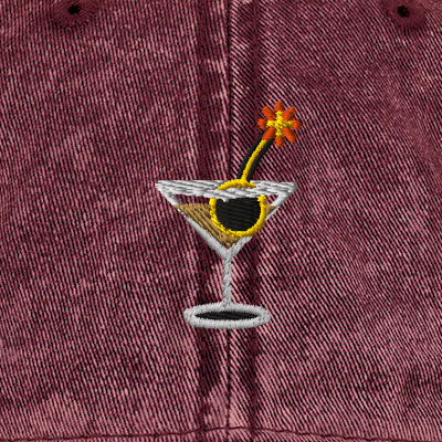 Dirty Habits — Maroon — embroidery artwork detail cropped from supplier digital preview; simulated thread texture; Otto Cap 18-1248 Maroon; supplier digital mockup.