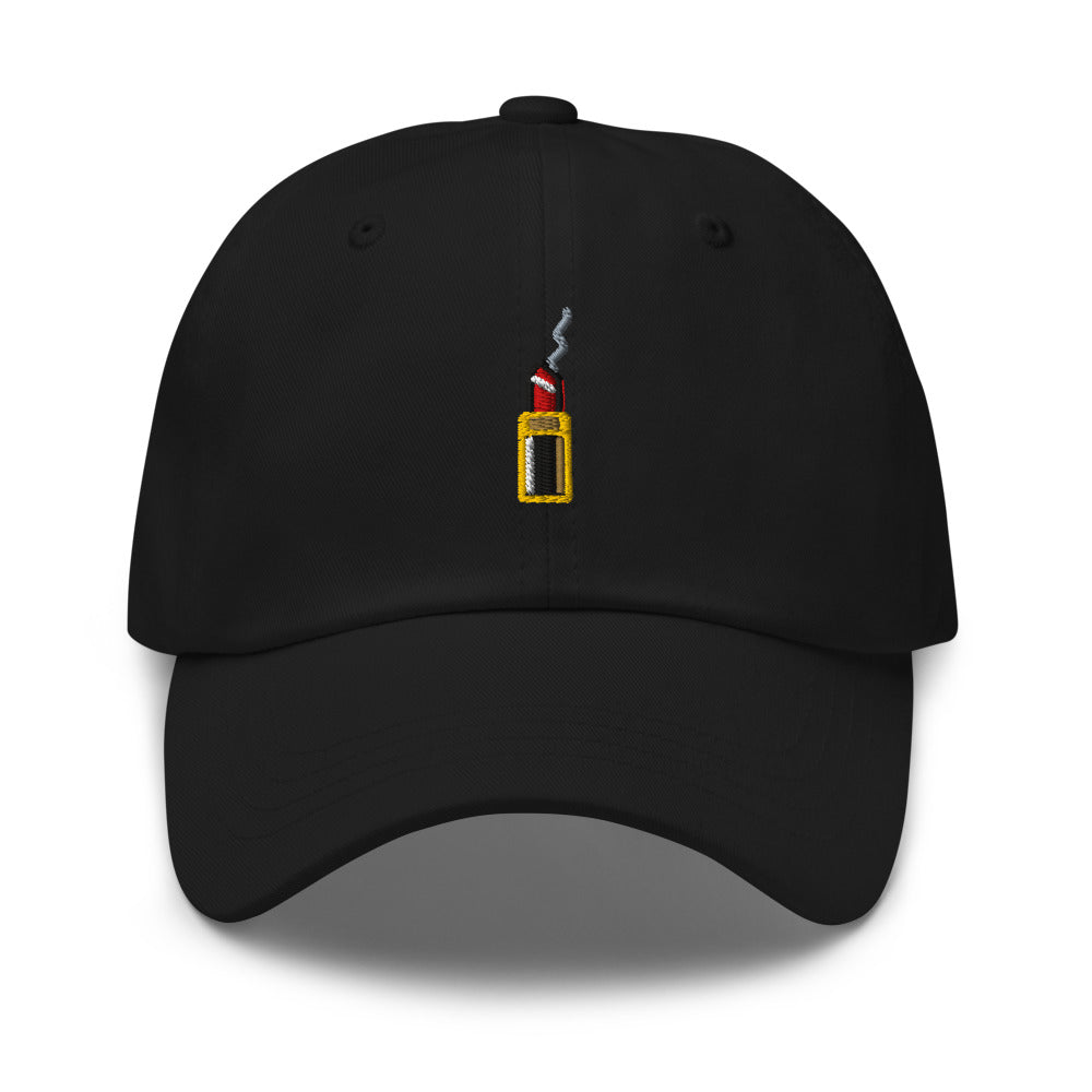 Loaded — Black — full front with approved embroidery artwork; Yupoong 6245CM Black; supplier digital mockup.