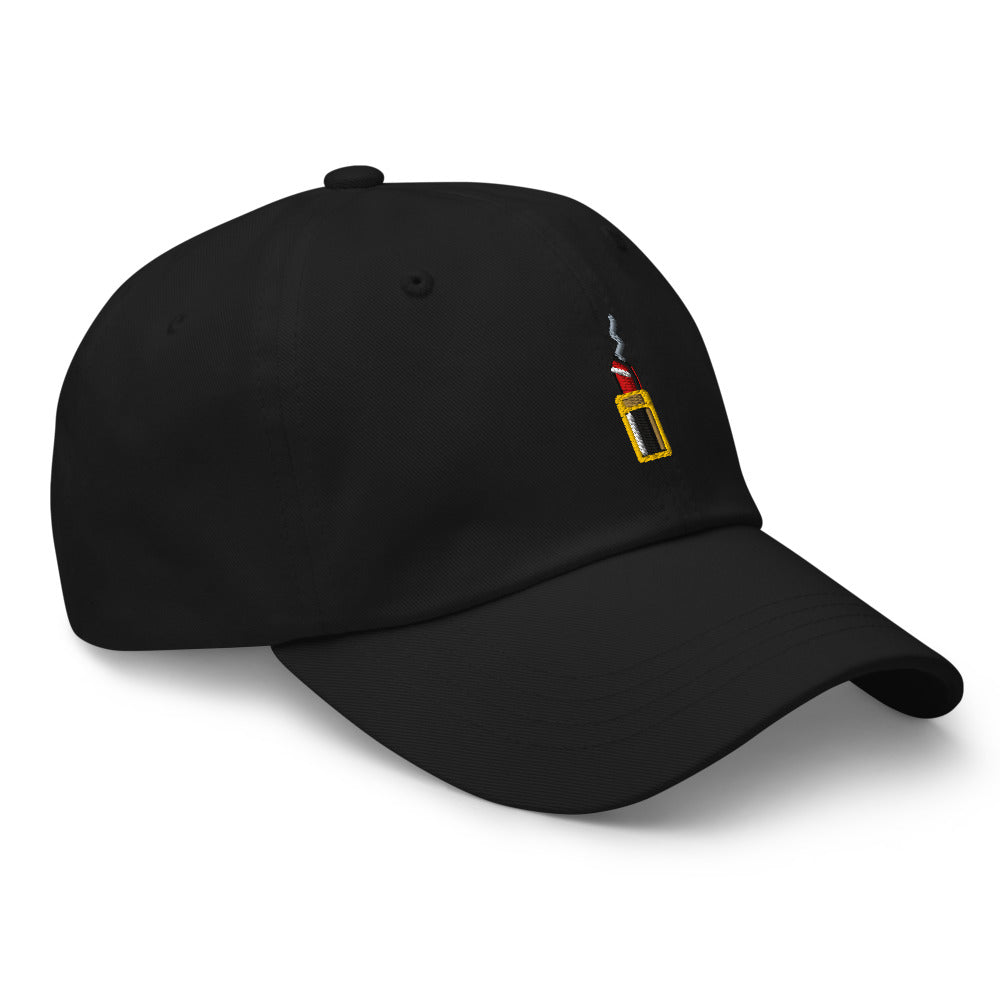Loaded — Black — three-quarter cap view with plain sides; Yupoong 6245CM Black; supplier digital mockup.