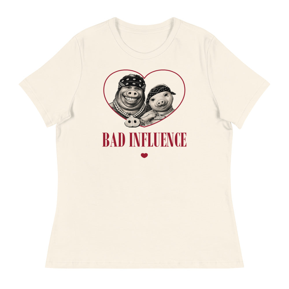 Bad Influence — Natural — full front with approved artwork; Bella + Canvas 6400 Natural; supplier digital mockup.