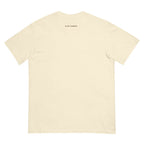 Pig Oval tee — Ivory — full back with small brown outside-neckline wordmark; otherwise blank back; Comfort Colors 1717 garment-dyed heavyweight tee Ivory; supplier digital mockup.