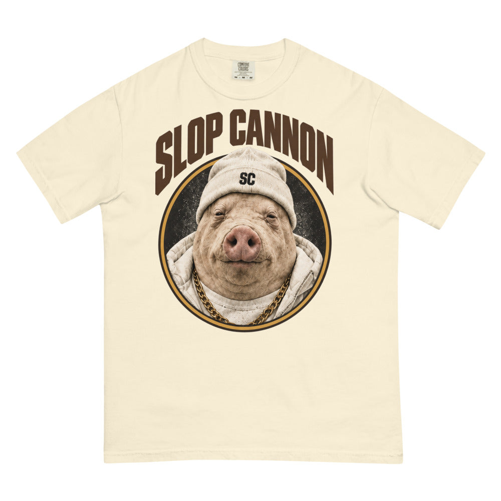 Pig Oval tee — Ivory — full front with approved artwork; Comfort Colors 1717 garment-dyed heavyweight tee Ivory; supplier digital mockup.