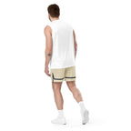 Cannon Boys mesh shorts — Bone (printed) — back model view; pair of mesh shorts only; Printful all-over-print recycled unisex mesh shorts White base with printed Bone (printed); supplier digital mockup.