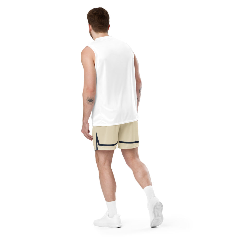 Cannon Boys mesh shorts — Bone (printed) — back model view; pair of mesh shorts only; Printful all-over-print recycled unisex mesh shorts White base with printed Bone (printed); supplier digital mockup.