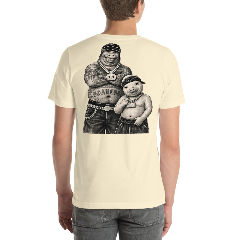 Cannon Boys tee — Natural — back model view; tee only; Bella + Canvas 3001 Natural; supplier digital mockup.