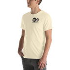 Cannon Boys tee — Natural — three-quarter model view; tee only; Bella + Canvas 3001 Natural; supplier digital mockup.