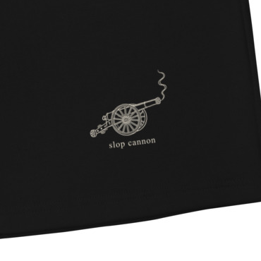 Carriage fleece shorts — Black — wearer-left leg artwork detail cropped from supplier digital mockup; Independent Trading Co. IND20SRT Black; supplier digital mockup.