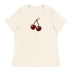 Cherry Fuse women's tee — Natural — full front with approved artwork; Women's Relaxed T-Shirt | Bella + Canvas 6400 Natural; supplier digital mockup.