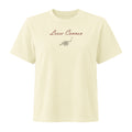 Loose Cannon women's tee — Buttermilk — full front with small burgundy script and cannon print; Women's Heavyweight Garment Dye Tee | Bella + Canvas 6110GD Buttermilk; supplier digital mockup.