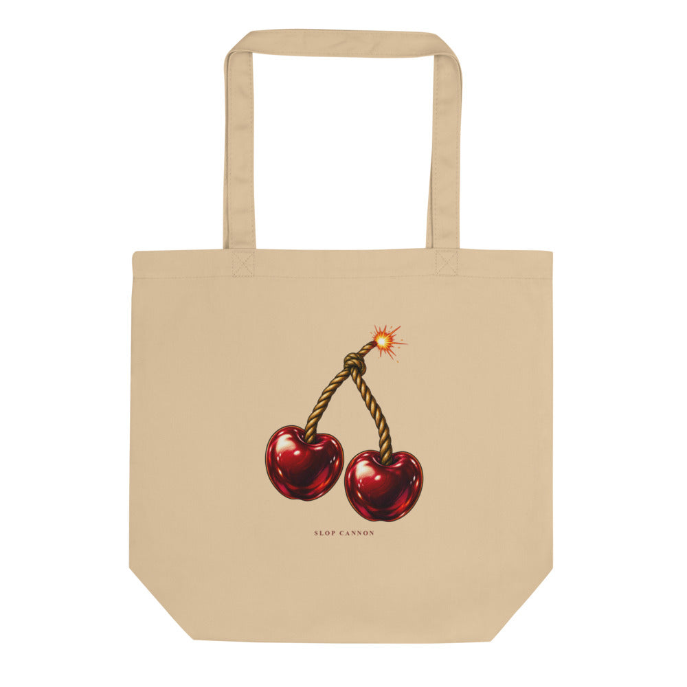 Cherry Fuse tote — Oyster — full front with approved artwork; Eco Tote Bag | Econscious EC8000 Oyster; supplier digital mockup.