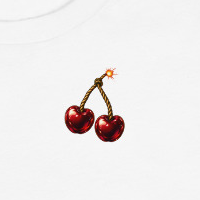 Cherry Fuse Sleeve long sleeve tee — White — left-chest artwork detail cropped from supplier digital mockup; Unisex Long Sleeve Tee | Bella + Canvas 3501 White; supplier digital mockup.