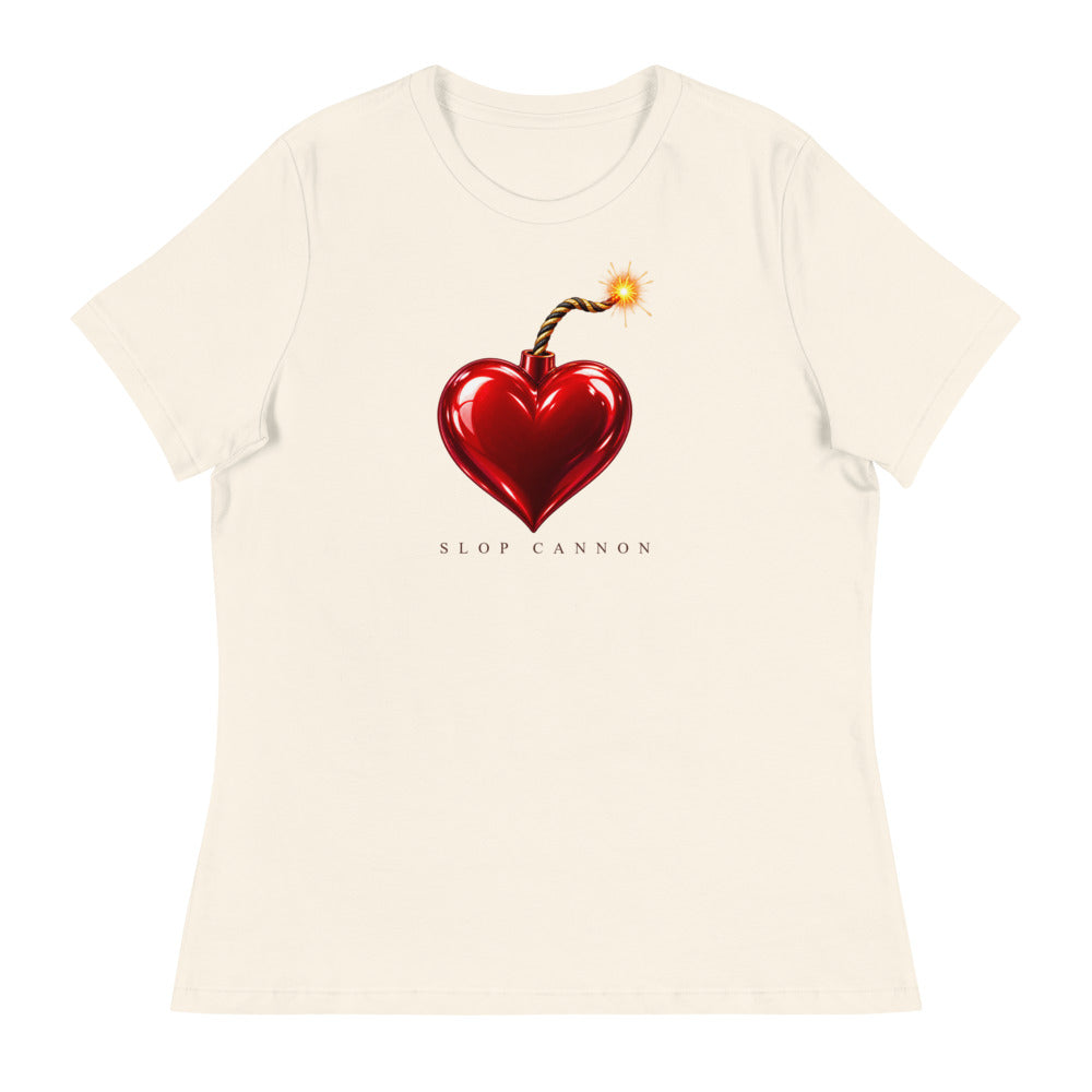Heart Fuse women's tee — Natural — full front with approved artwork; Women's Relaxed T-Shirt | Bella + Canvas 6400 Natural; supplier digital mockup.