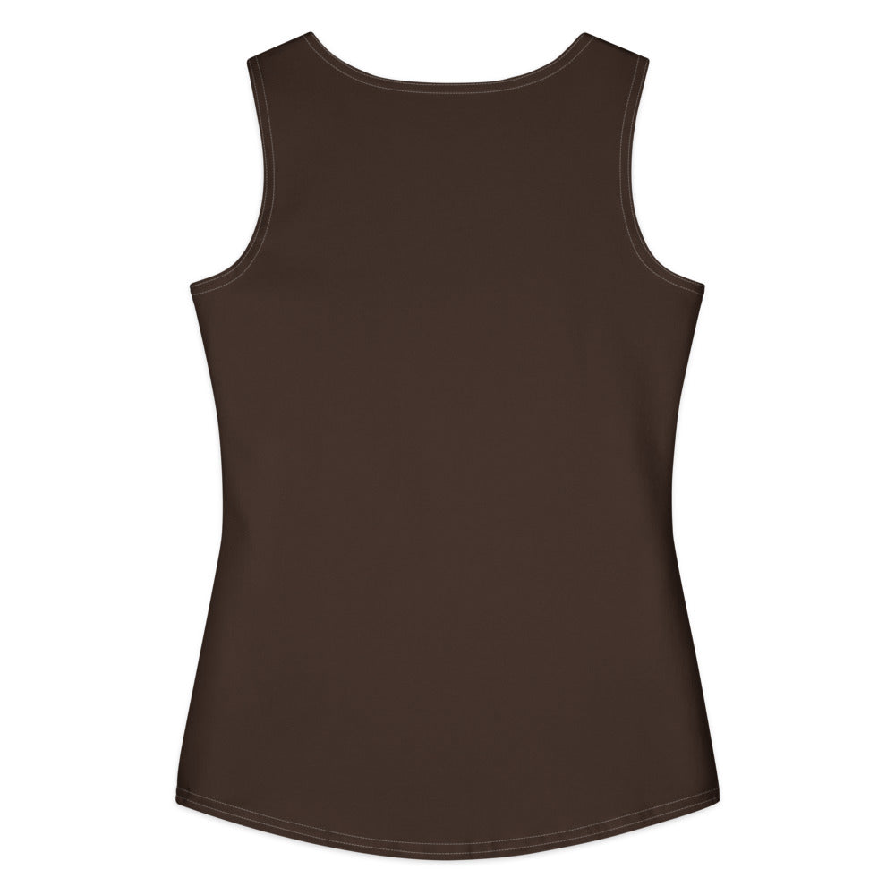 Dirty Habits cotton tank — Espresso — back with configured solid printed background and no rear motif; All-Over Print Women's Cotton Tank Top Espresso printed panels; supplier digital mockup.