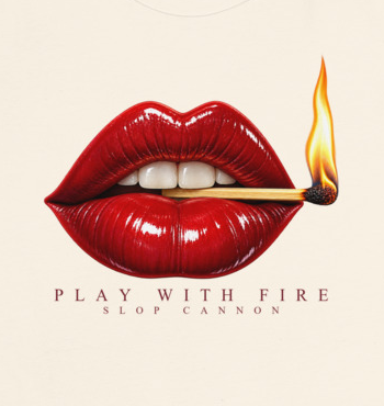 Play With Fire women's tee — Natural — front artwork detail cropped from supplier digital mockup; Women's Relaxed T-Shirt | Bella + Canvas 6400 Natural; supplier digital mockup.