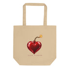 Heart Fuse tote — Oyster — full front with approved artwork; Eco Tote Bag | Econscious EC8000 Oyster; supplier digital mockup.