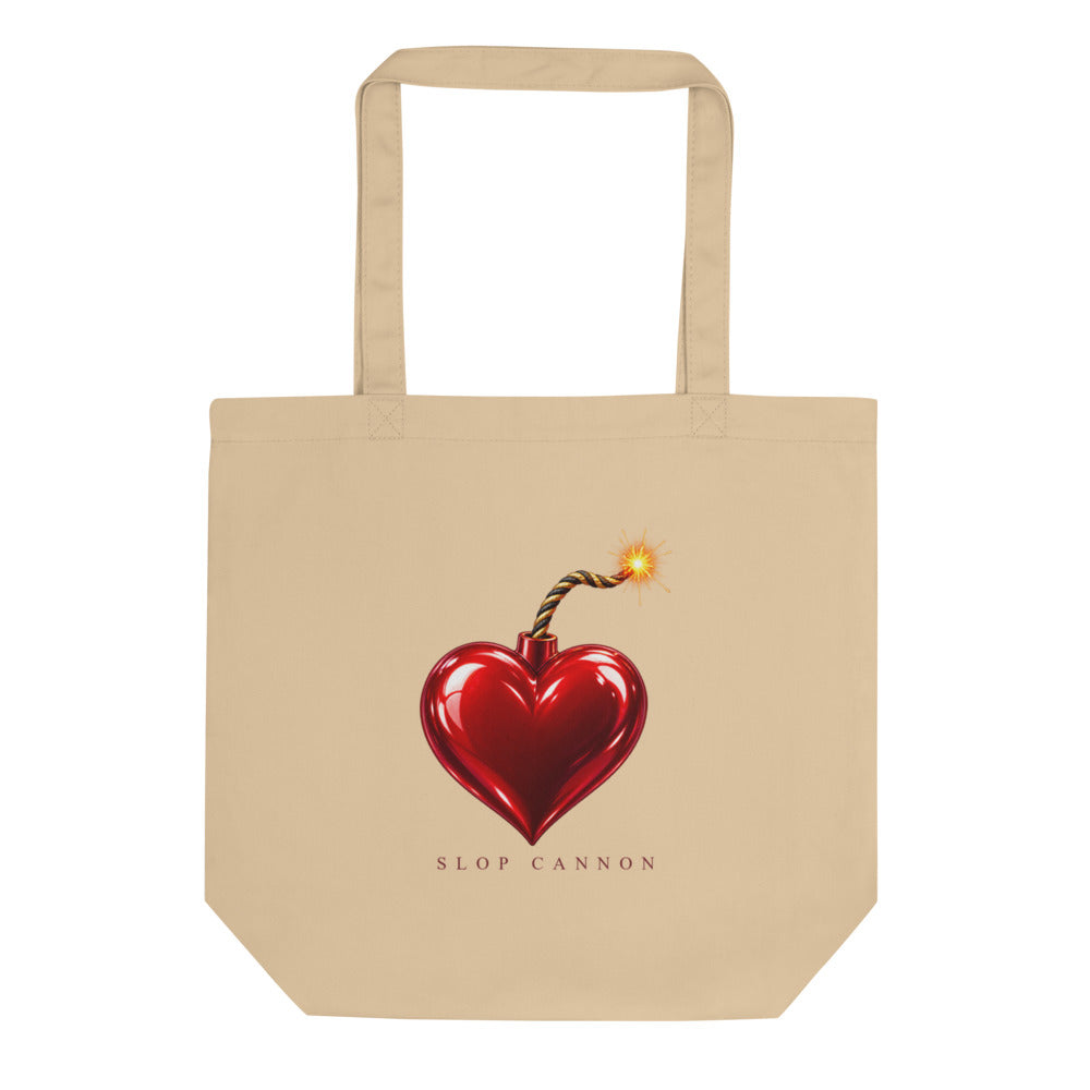 Heart Fuse tote — Oyster — full front with approved artwork; Eco Tote Bag | Econscious EC8000 Oyster; supplier digital mockup.