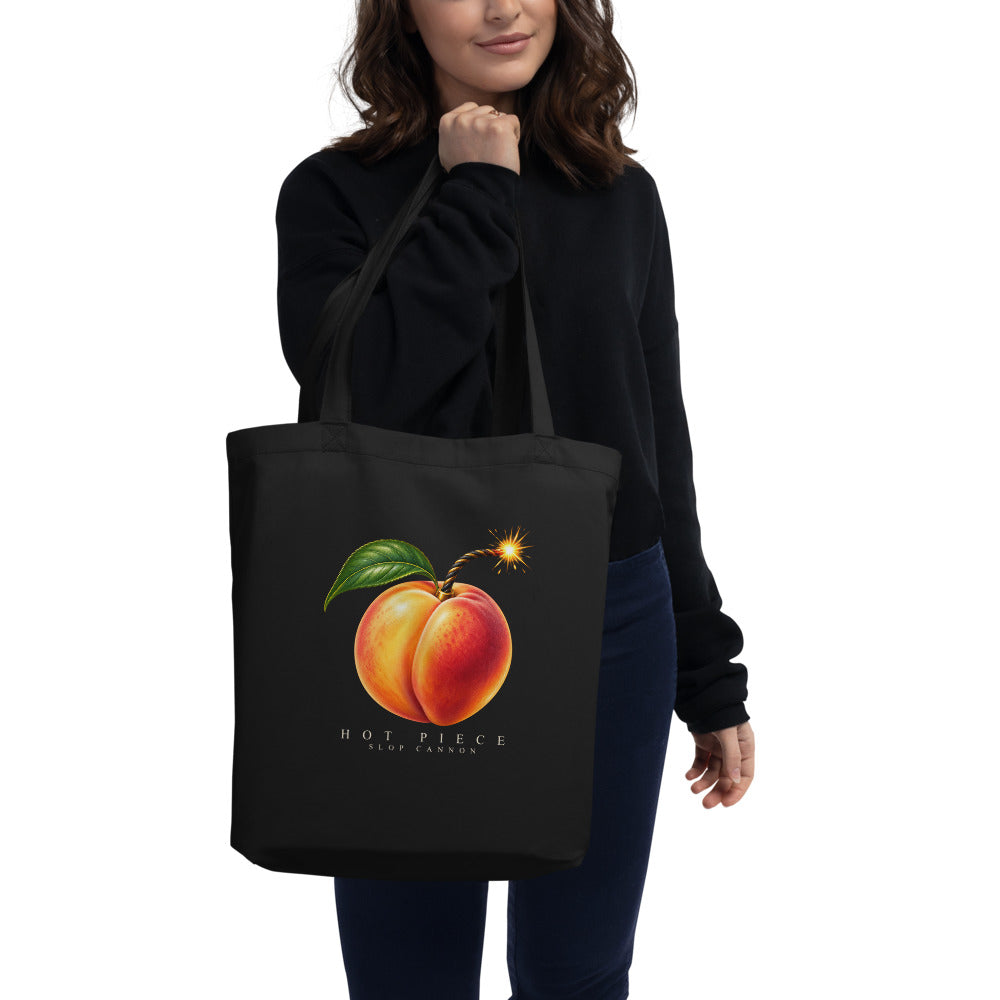 Hot Piece tote — Black — model carrying tote; tote only; Eco Tote Bag | Econscious EC8000 Black; supplier digital mockup.
