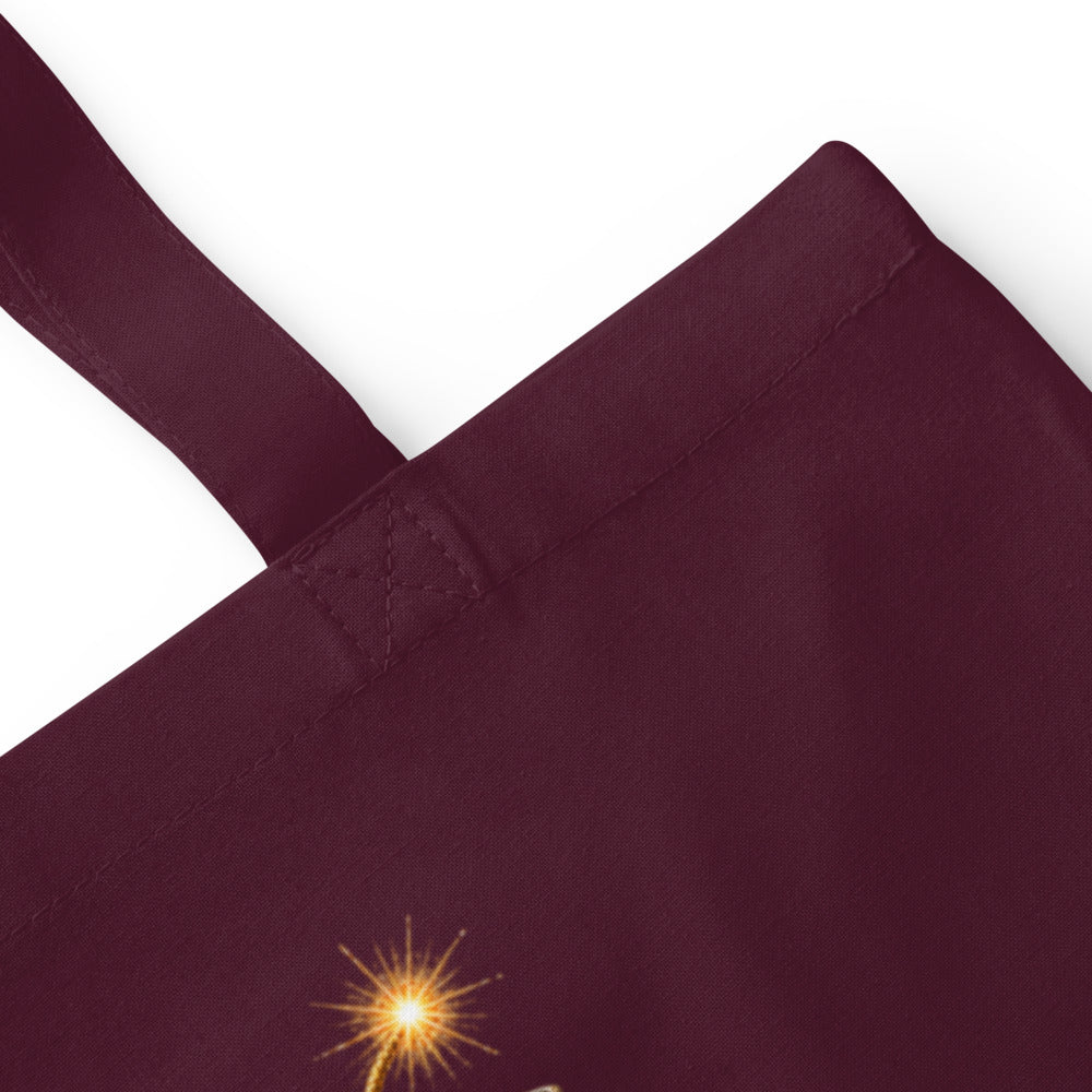 Dirty Habits tote — Burgundy — cotton fabric and handle attachment construction detail; Cotton Color Tote Bag | Westford Mill W101 Burgundy; supplier digital mockup.
