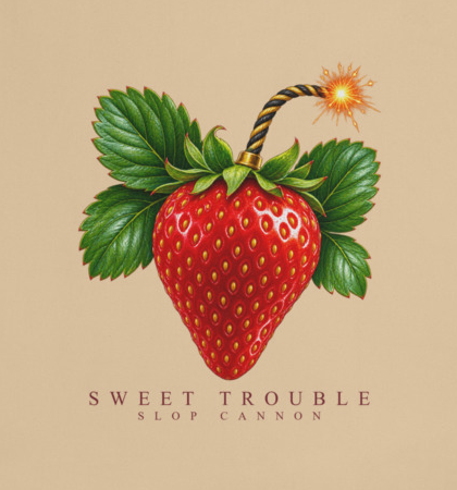 Sweet Trouble tote — Oyster — front artwork detail cropped from supplier digital mockup; Eco Tote Bag | Econscious EC8000 Oyster; supplier digital mockup.