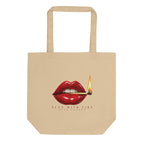 Play With Fire tote — Oyster — full front with approved artwork; Eco Tote Bag | Econscious EC8000 Oyster; supplier digital mockup.