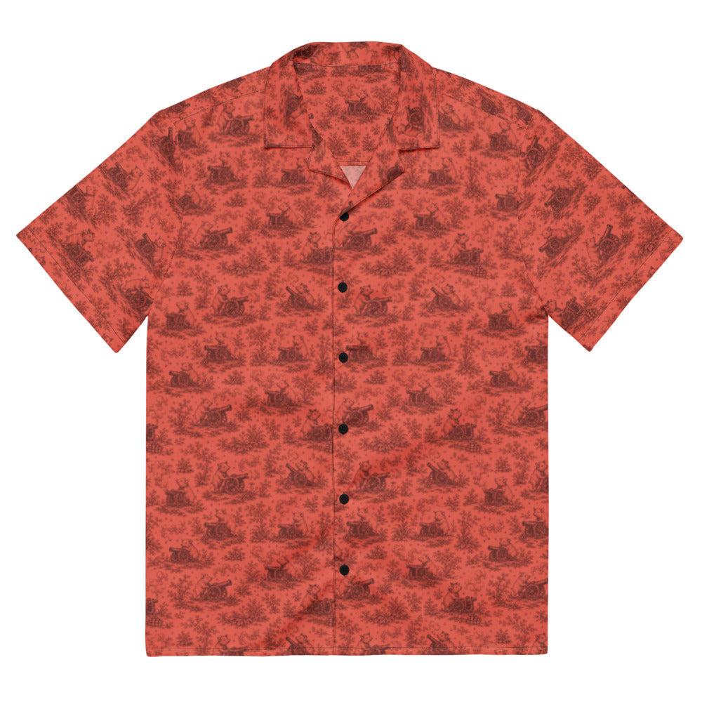Pig Cabana Resort Shirt in coral and oxblood, front view. Exact supplier digital mockup. Shirt only; matching shorts sold separately.