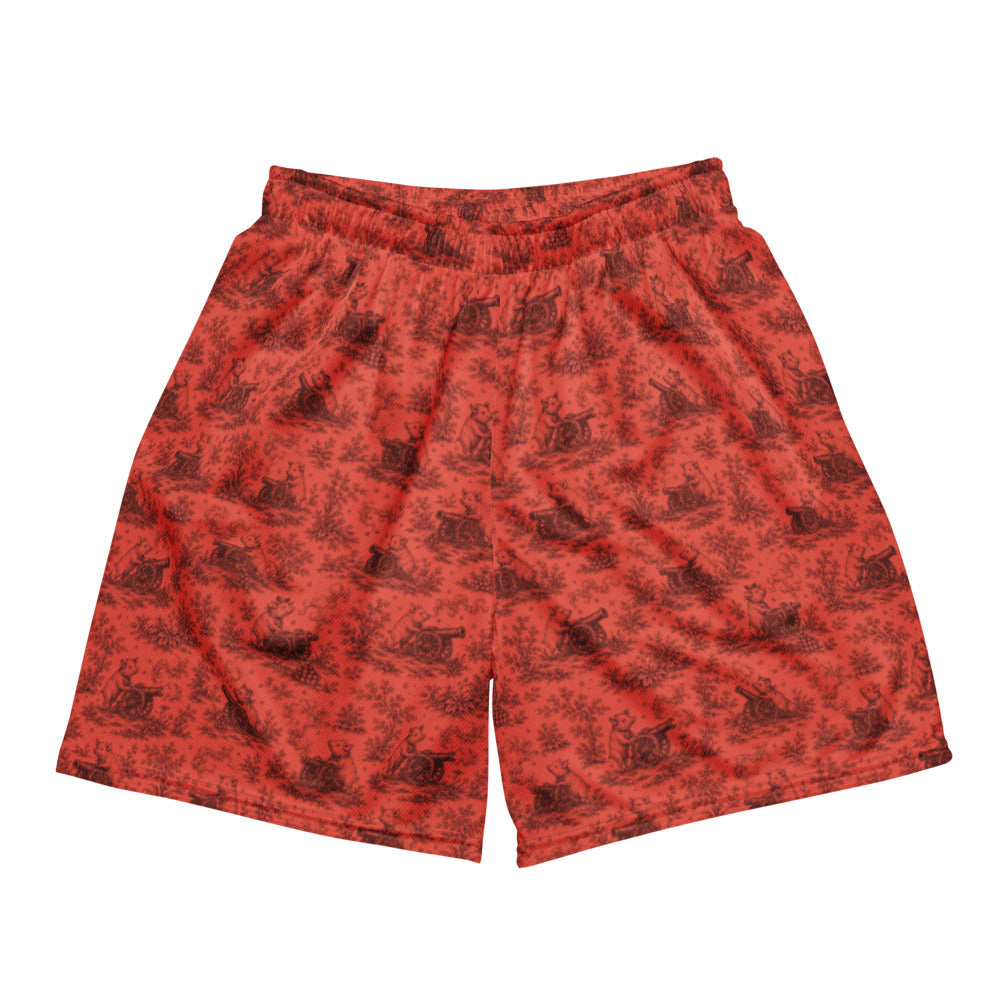 Pig Cabana Mesh Shorts in coral and oxblood, front view. Exact supplier digital mockup. Shorts only; matching shirt sold separately.