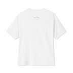 Post ASI Party Scenes oversized tee — White — Back with clean black SLOP CANNON wordmark at the highest available upper-back print position. Digital supplier mockup.