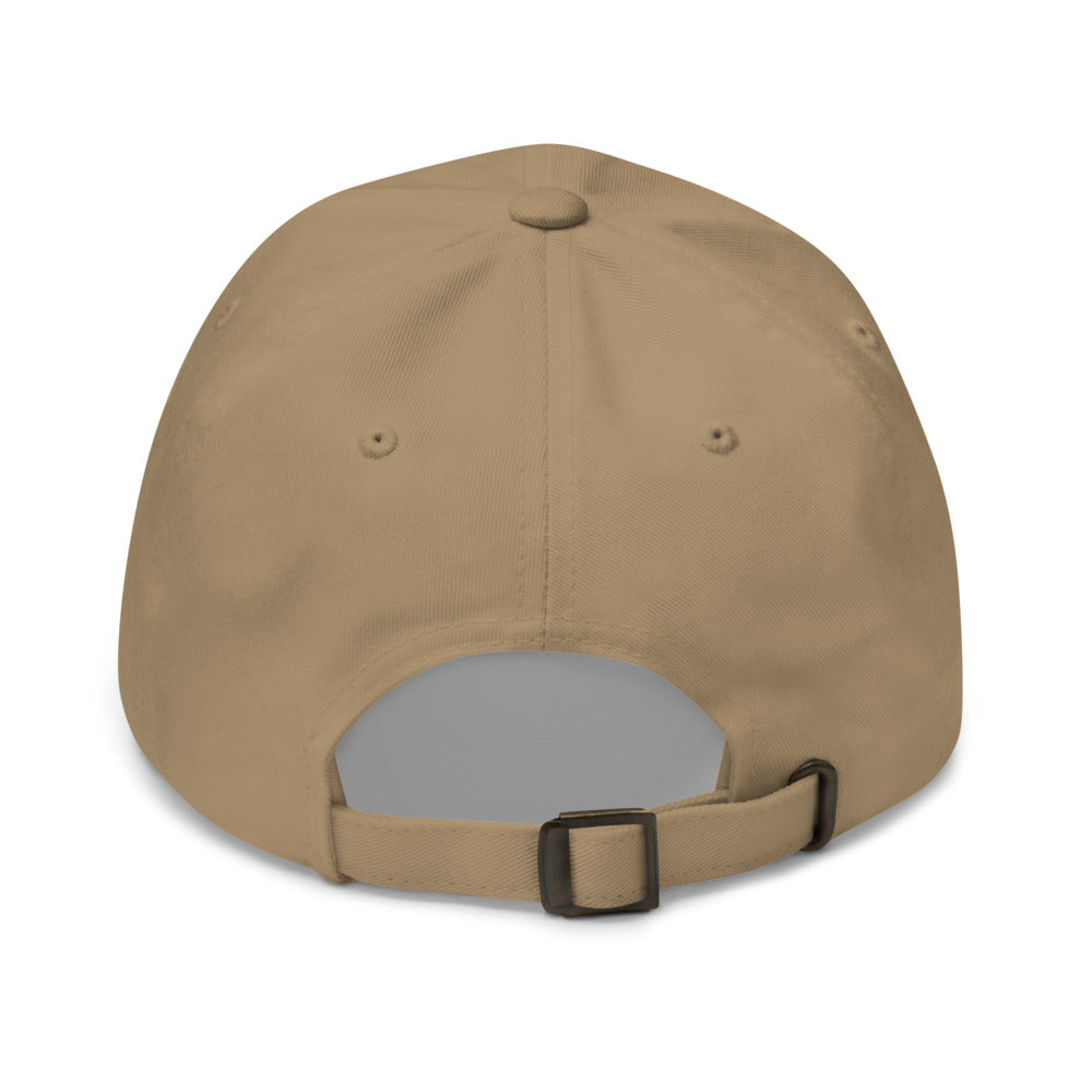 Cherry Fuse cap — Khaki — back and adjustable strap; no added back design embroidery; Yupoong 6245CM cotton twill; supplier digital mockup.