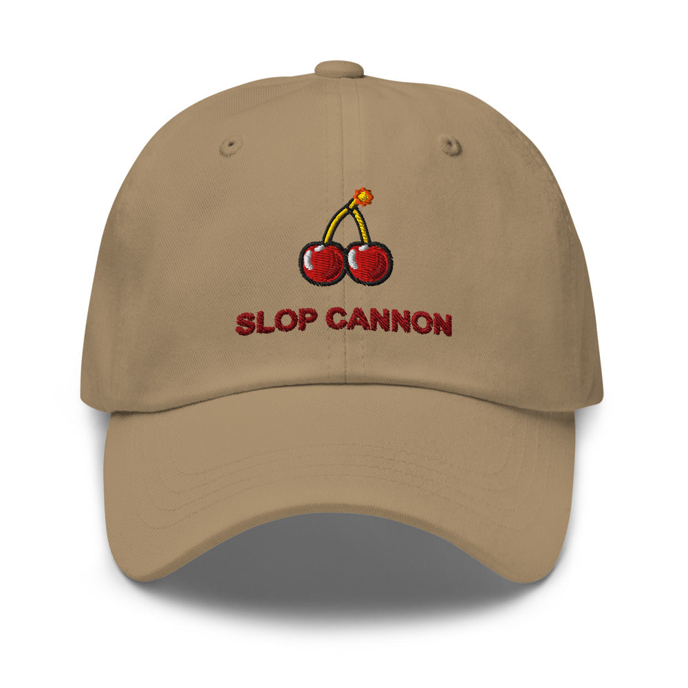 Cherry Fuse cap — Khaki — full front with approved flat embroidery design; Yupoong 6245CM cotton twill; supplier digital mockup.