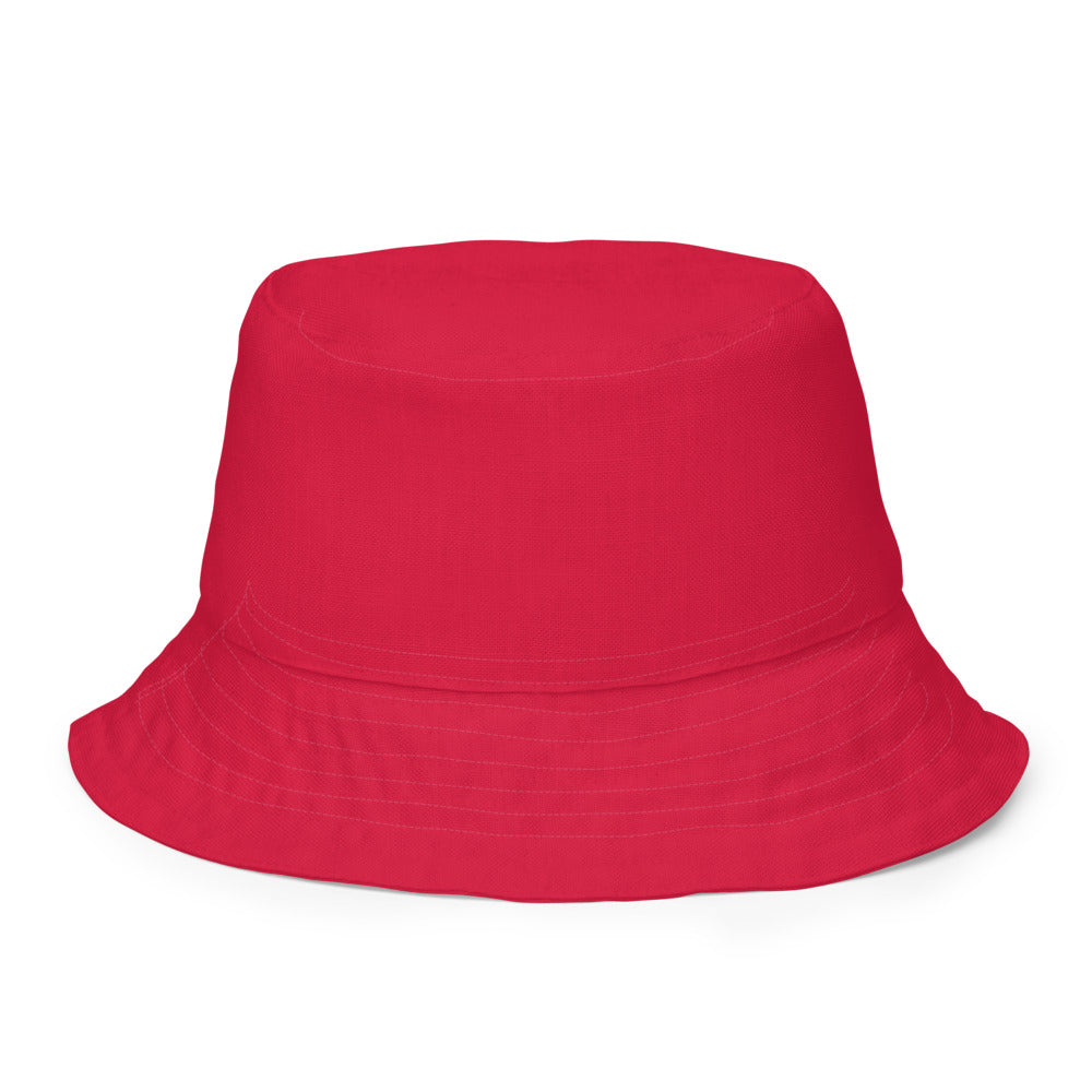 Slop Cannon Reversible Bucket Hat — C1 Cannon Boyz - Cherry Red — reversed side, plain matching printed color; Printful catalog654, 100% polyester; supplier digital mockup.