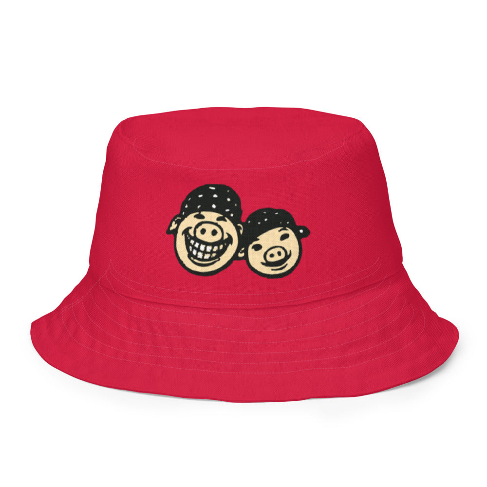 Slop Cannon Reversible Bucket Hat — C1 Cannon Boyz - Cherry Red — clean outside front with approved graphic; Printful catalog654, 100% polyester; supplier digital mockup.