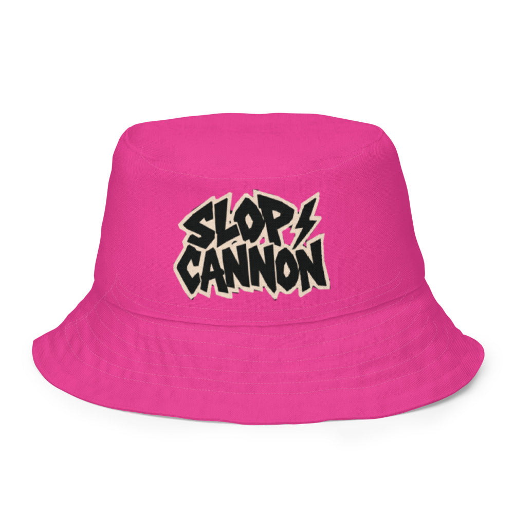 Slop Cannon Reversible Bucket Hat — C7 Graffiti - Hot Pink — clean outside front with approved graphic; Printful catalog654, 100% polyester; supplier digital mockup.